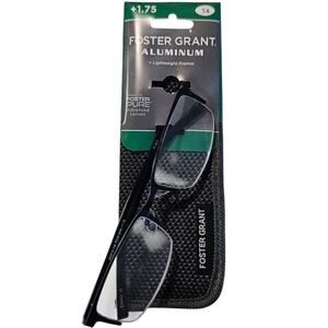Foster Grant Aluminum +1.75 Reading Glasses – Lightweight Frame with Case